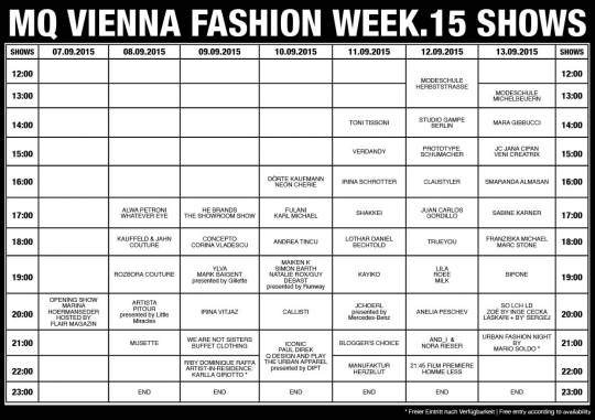 MQ Vienna Fashion Week 15 Showplan
